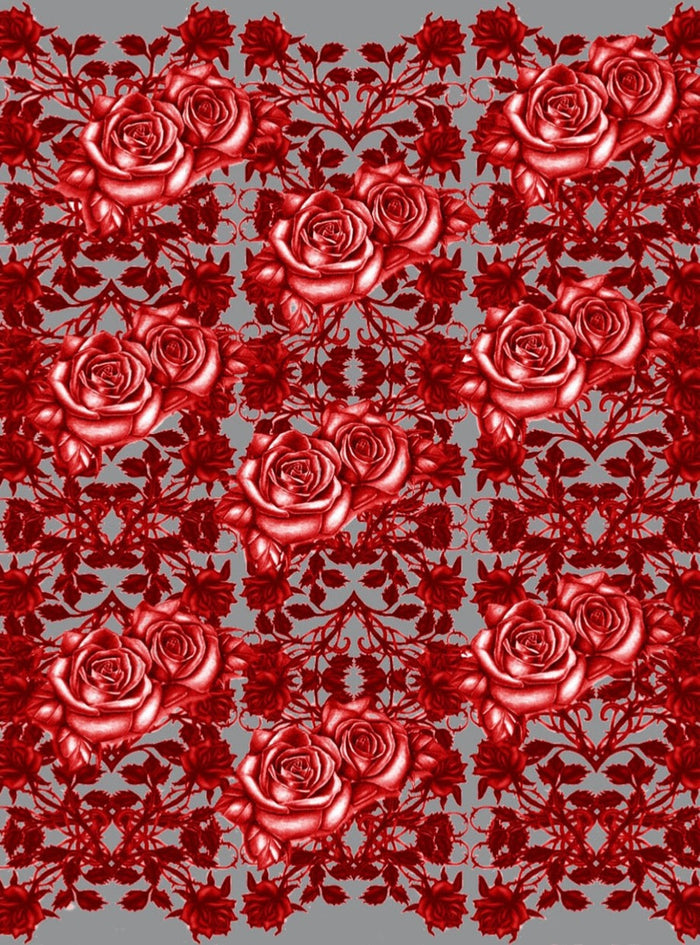 WS Vine Roses Grey & Red